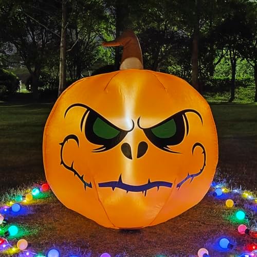 4FT Halloween Inflatable Pumpkin with Build-in LED Lights, Blow up Halloween Inflatable Outdoor Indoor Decorations Large Party Yard Decoration