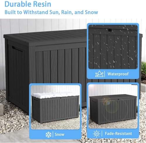 Vixzen Deck Box 250 Gal Waterproof Lockable Outdoor Storage Box Resin