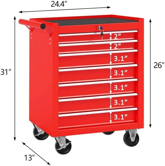 7-drawer lockable rolling tool chest, black shown in use