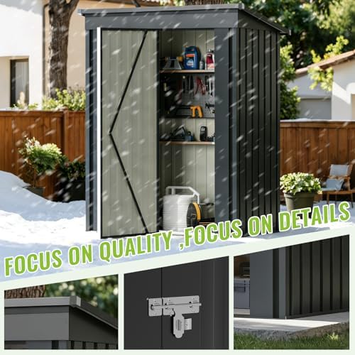 5x3 FT Outdoor Storage Shed, Metal Garden Shed with Upgraded Frame, Lockable Doors for Backyard, Patio, Lawn and Garden