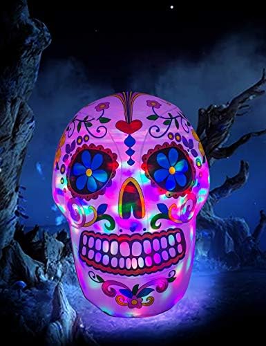 AJY 4 Feet Colorful Skull Halloween Inflatable Built-in LED Lights
