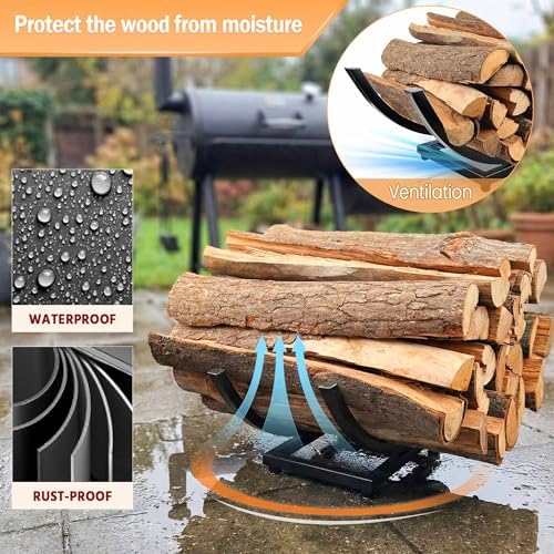 Curved Firewood Rack Holder: 22" Heavy Duty Firewood Holder for Fireplace