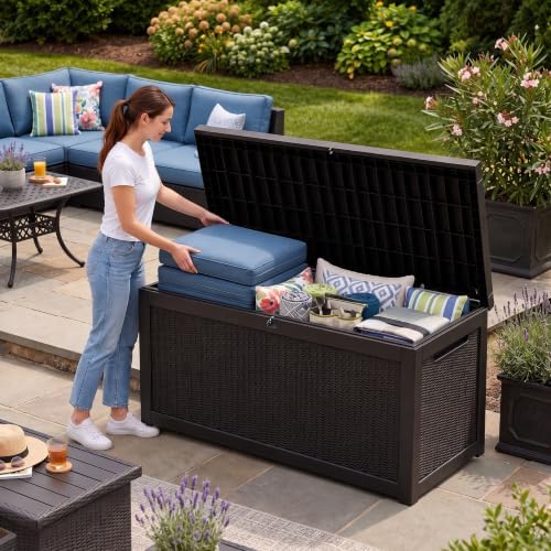 350 Gallon Extra Large Outdoor Storage Box，Resin Waterproof Deck Box，Black