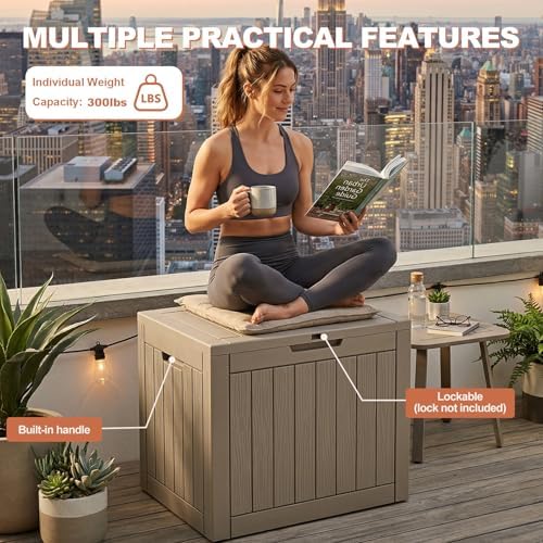 EFU Outdoor Storage Box 42 Gallon Deck Box, Waterproof Resin, Grey