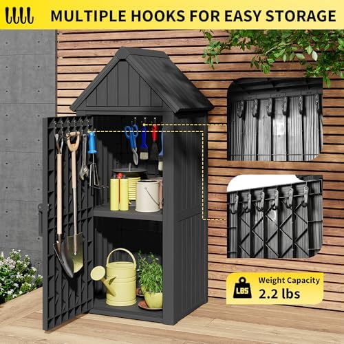 Fancyango Outdoor Resin Storage Cabinet Sturdy All-Weather Shed with Removable Shelves Lock Ring & Reinforced Floor – for Garden Patio Lawn (Black1)