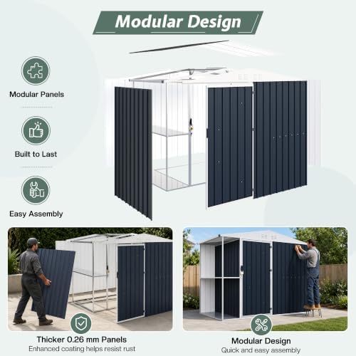 AMERLIFE 8x4x6 FT Outdoor Metal Shed with Shelving Rack