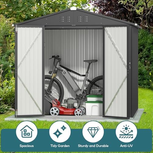 Gizoon 8x6 FT Outdoor Storage Shed, Corrosion Metal Garden Shed, Dark Grey