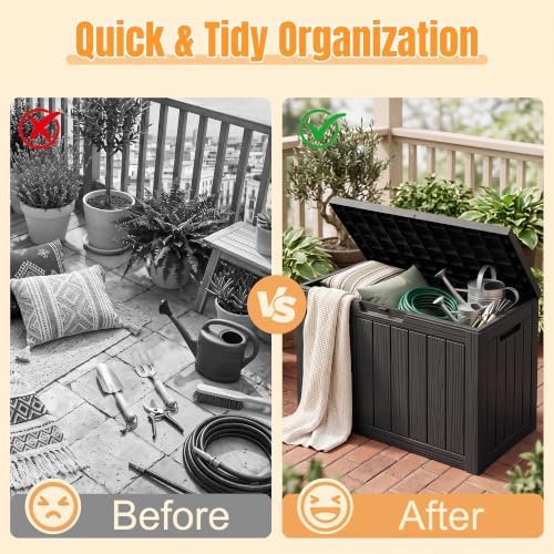 Outdoor Storage Box,60 Gallon Waterproof Resin Patio Deck Box