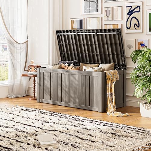 150 Gal Deck Box,Outdoor Storage Box Waterproof Lockable,Gas Lift,Grey