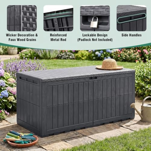 Tangkula 180 Gallon Outdoor Storage Box with Lockable Lid