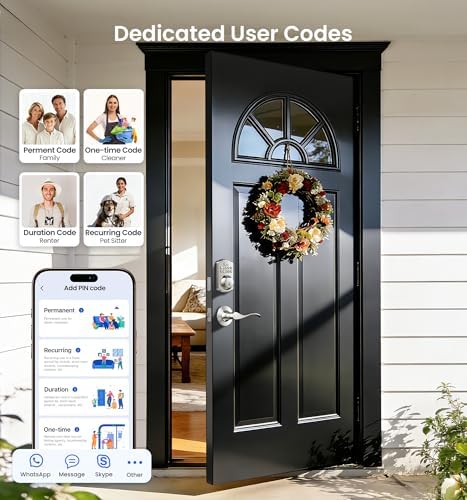 Veise VE012W-B Smart Wi-Fi Deadbolt Lock with Handle Set, Satin Nickel