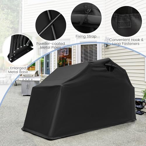 Goplus Motorcycle Storage Shed, 136 x 54 x 75 in Outdoor Motorcycle Tent Shelter Hard Shell, 600D Flip-Up Waterproof Cover, 2 Side Ventilation Windows, Heavy Duty Motorcycle Garage for Bikes, Vehicle