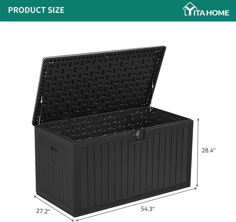 yitahome xl 180 gallon large deck box, side view