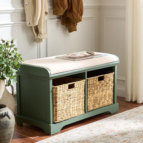 SAFAVIEH Freddy Wood Storage Bench, 33" Farmhouse Dusty Green AMH5736L