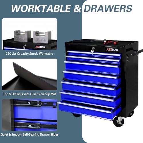 7 Drawers Rolling Tool Chest on Wheels, Multifunctional Tool Cart Tool Storage, Drawers Rolling Tool Trolley Organizer Tool Case for Garage,Warehouse,Workshop,Repair Shop (7 Drawers-Black&Blue)
