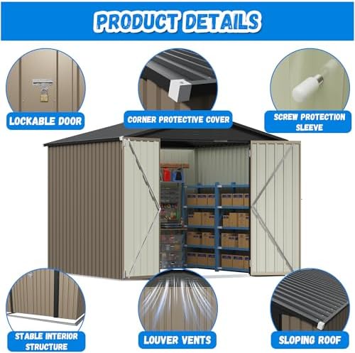 Greesum 8x8FT Outdoor Storage Shed, Brown