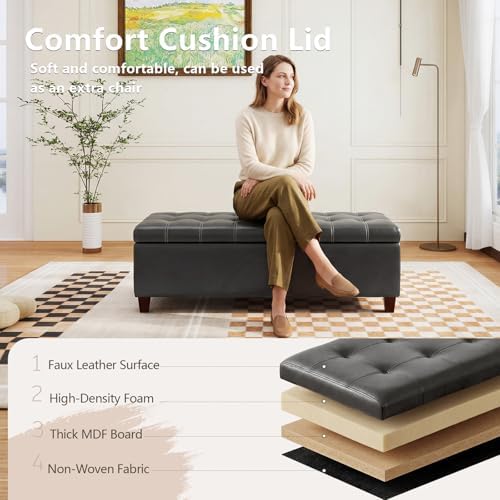 Joveco 51 Inch Storage Bench,Leather Tufted Storage Ottoman with Legs