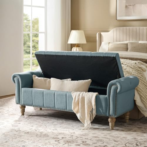 HULALA HOME Farmhouse Storage Bench, Blue