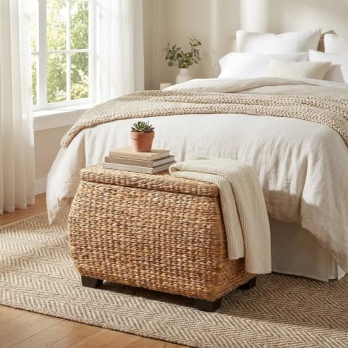 Household Essentials Large Curved Wicker Storage Chest with Liner | Water Hyacinth, Natural