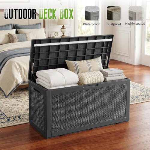 160 Gallon Outdoor Storage Box Waterproof Lockable Deck Box, Black