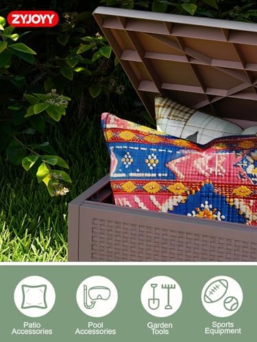 ZYJOYY 100 Gallon Waterproof Large Resin Deck Box, Indoor Outdoor Storage Box Lockabe, Outdoor Organization & Storage Deck Box with Lid for Patio Cushions, Garden Tools, UV Resistant