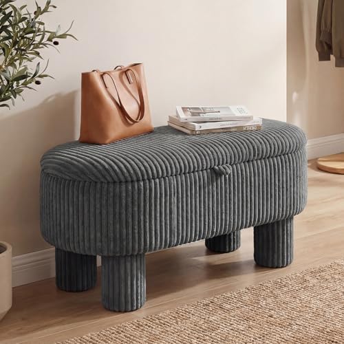 GIANTEX 42'' Storage Ottoman Bench, Corduroy Fabric Upholstered End of Bed Bench with Hidden Storage Compartment & Legs, Blanket Storage Chest for Living Room, Bedroom, Entryway (Gray)