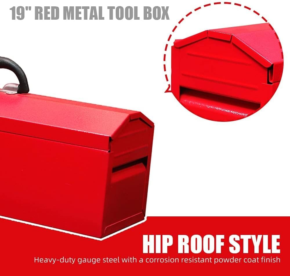 portable tool box, 19in metal tool box, ideal showing dimensions