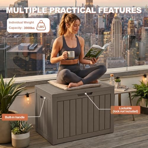 EFU Outdoor Storage Box 60 Gallon Deck Box, Waterproof Resin, Grey