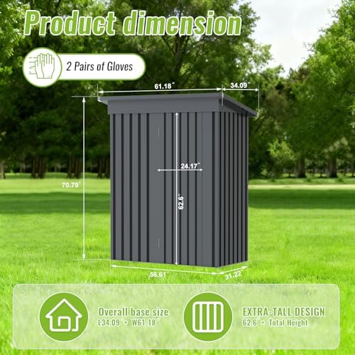 5x3 FT Outdoor Storage Shed, Metal Garden Shed with Upgraded Frame, Lockable Doors for Backyard, Patio, Lawn and Garden