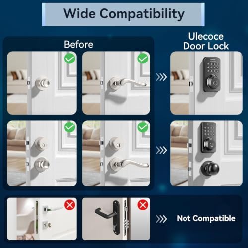 Ulecoce U68 Fingerprint Keypad Deadbolt with Knob Set, Matte Black
