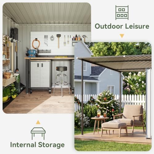 Aoxun 7x6FT Outdoor Storage Shed & Hardtop Canopy Gazebo Combo