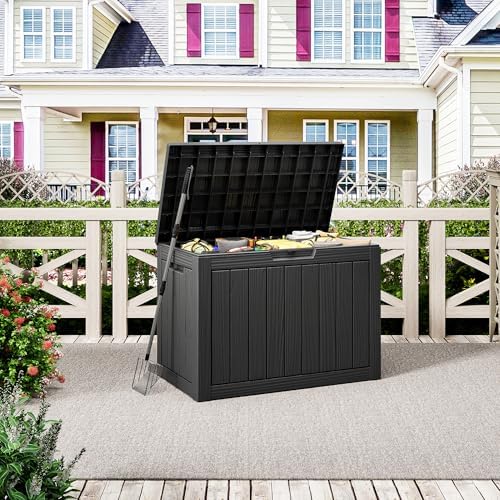 NUNU LAB 45 Gal Deck Box, Outdoor Storage Box Waterproof Lockable,Black
