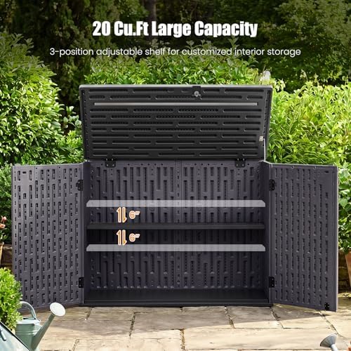 DREAMADE Horizontal Outdoor Storage Cabinet, 20 Cu.Ft Resin Shed, Brown