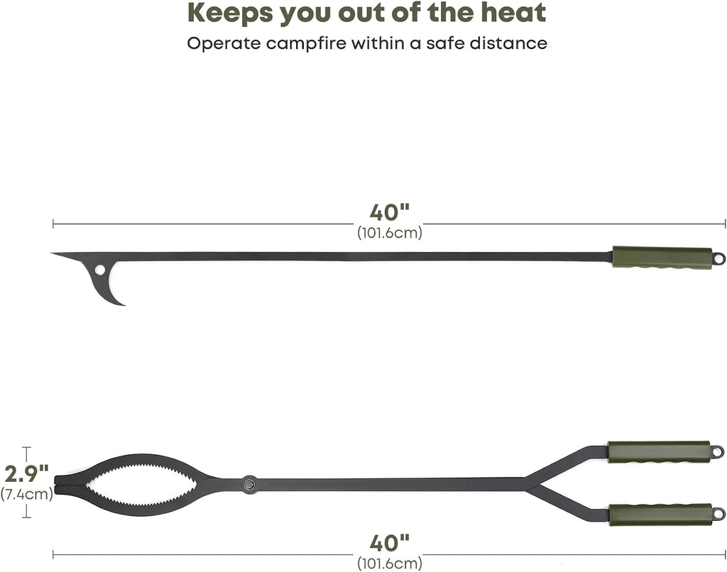 stanbroil 40" firewood tongs and fire poker set showing dimensions