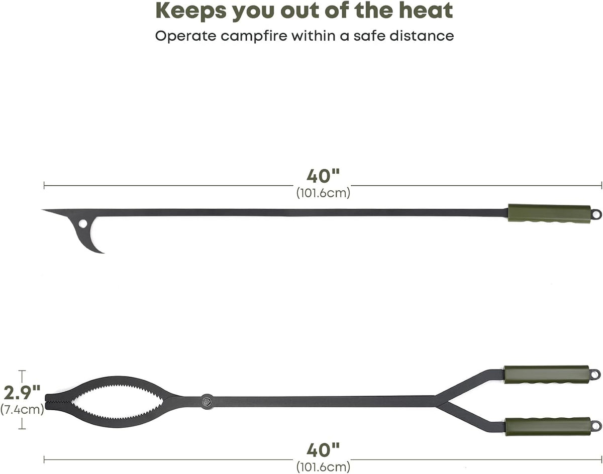 stanbroil 40" firewood tongs and fire poker set showing dimensions