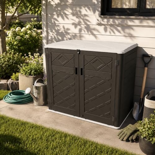ADDOK Outdoor Storage Cabinet, 48 Cu.Ft Horizontal Resin Storage Shed