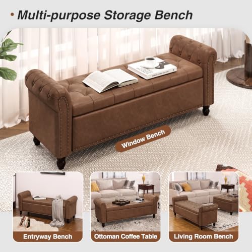 FiveWillowise 55" Bedroom Bench, End of Bed Bench with Storage, Brown