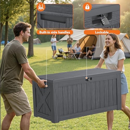 130 Gallon Deck Box Outdoor Indoor Waterproof Storage Box, Gray