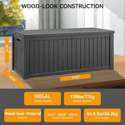 Outdoor Storage Box Waterproof, 180 Gallon Deck Box for Patio Storage
