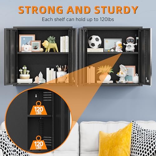 Garage Wall Cabinet with 2 Doors, Metal Wall Cabinet with Lock