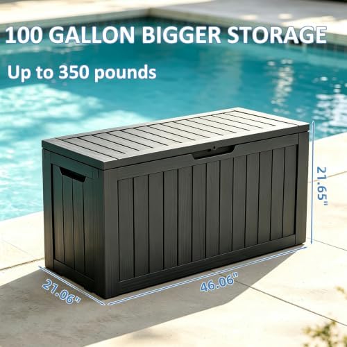 EasyUp Outdoor Storage Box 100 Gallon Waterproof Resin Deck Boxes Black