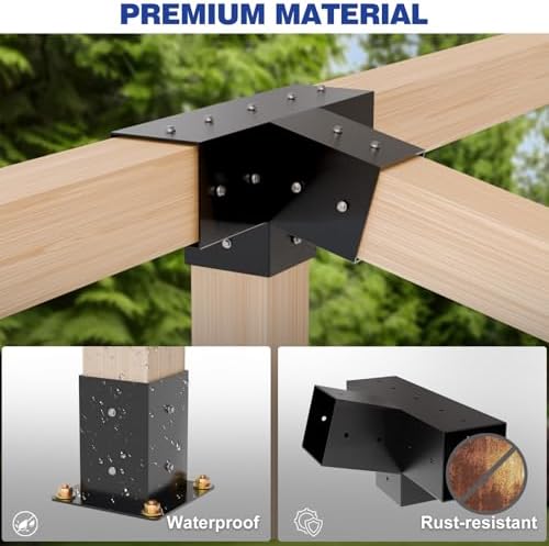Pergola Kit, Slanted Roof Pergola Bracket, 4-Way Brackets with Post Base Kit, Log Cabin Outdoor 4"x 4" (Actual 3.5" X 3.5") Lumber