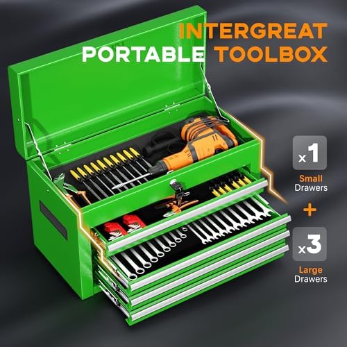 INTERGREAT Tool Chest Cabinet, 5-Drawer Rolling Tool Chest with Detachable Top Tool Box, Tool Chests with Universal Lockable Wheels, Metal Tool Cart for Garage, Workshop, Barbershop(Green)