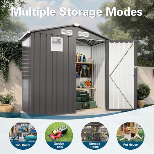 6x3.5 FT Outdoor Storage Shed, Small Metal Garden Shed with Window, Outside Tool Sheds with Lockable Hinged Doors, Waterproof Storage Building with 4 Air Vents for Backyard, Patio, Lawn, Gray