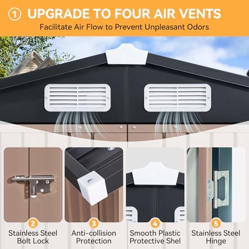 Aoxun 6x4 FT Metal Outdoor Steel Shed Brown