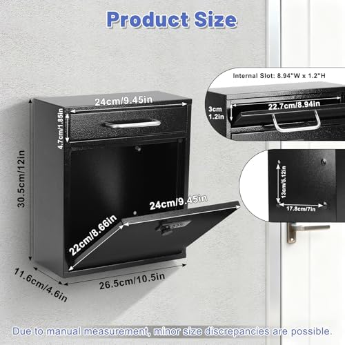 KYODOLED Mailbox for Outside, Combination Lock, Drop Box, 12 in, Black