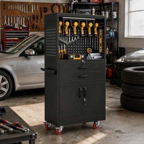 Mobile Tool Cart, Tool Chest with Locking Wheels, Charging Station