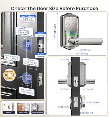 Veise VE029-E WiFi Smart Lever Lock with Non-Keyed Deadbolt, Satin Nickel