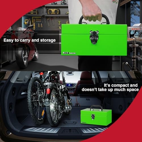 P.I.T. Metal Tool Box 12 Inch,Portable Small Toolbox with Latch,Green