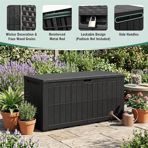 Tangkula 120 Gallon Waterproof Outdoor Storage Box with Lockable Lid